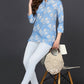 Ahika Light Blue Cotton Blend Floral Printed Straight Tunic - Swadesiicart