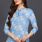 Ahika Light Blue Cotton Blend Floral Printed Straight Tunic - Swadesiicart