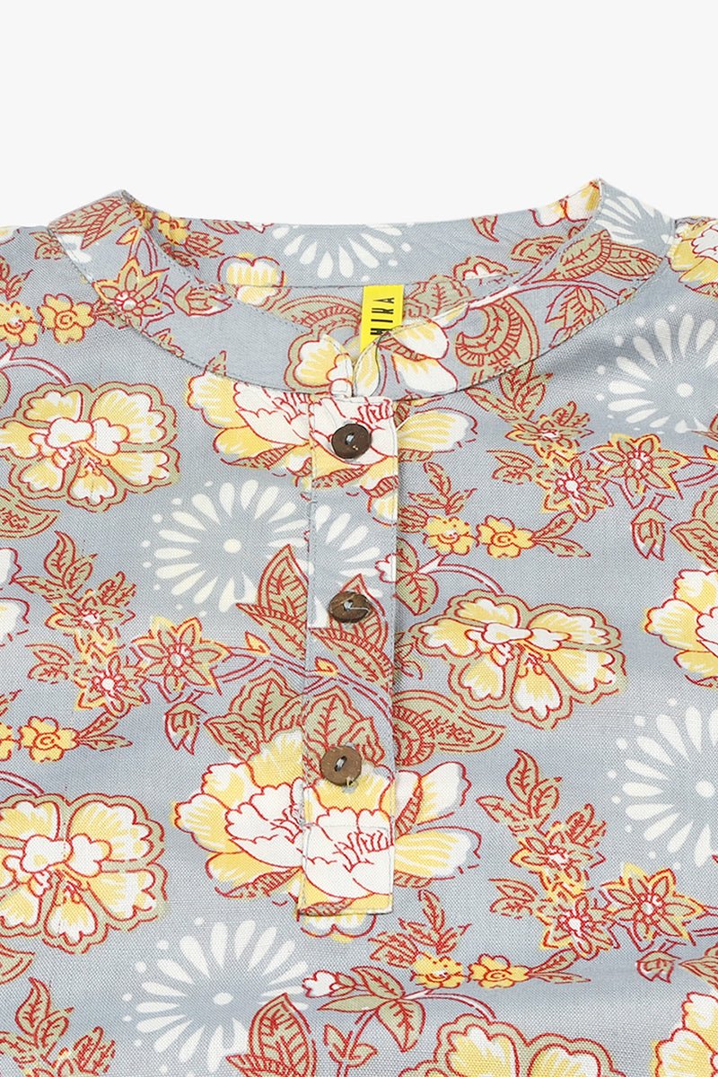 Ahika Grey Floral Cotton Blend Printed Straight Tunic - Swadesiicart