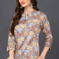 Ahika Grey Floral Cotton Blend Printed Straight Tunic - Swadesiicart