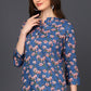 Ahika Blue Cotton Blend Floral Printed Straight Tunic - Swadesiicart
