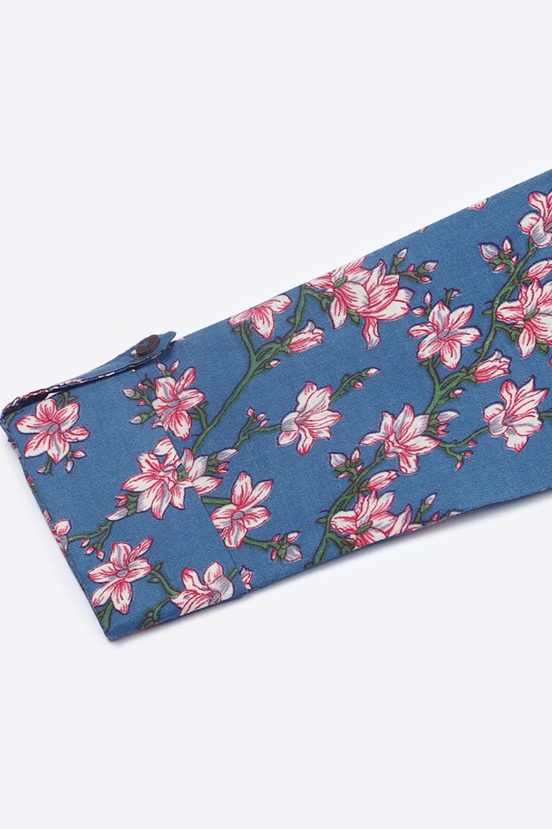 Ahika Blue Cotton Blend Floral Printed Straight Tunic - Swadesiicart