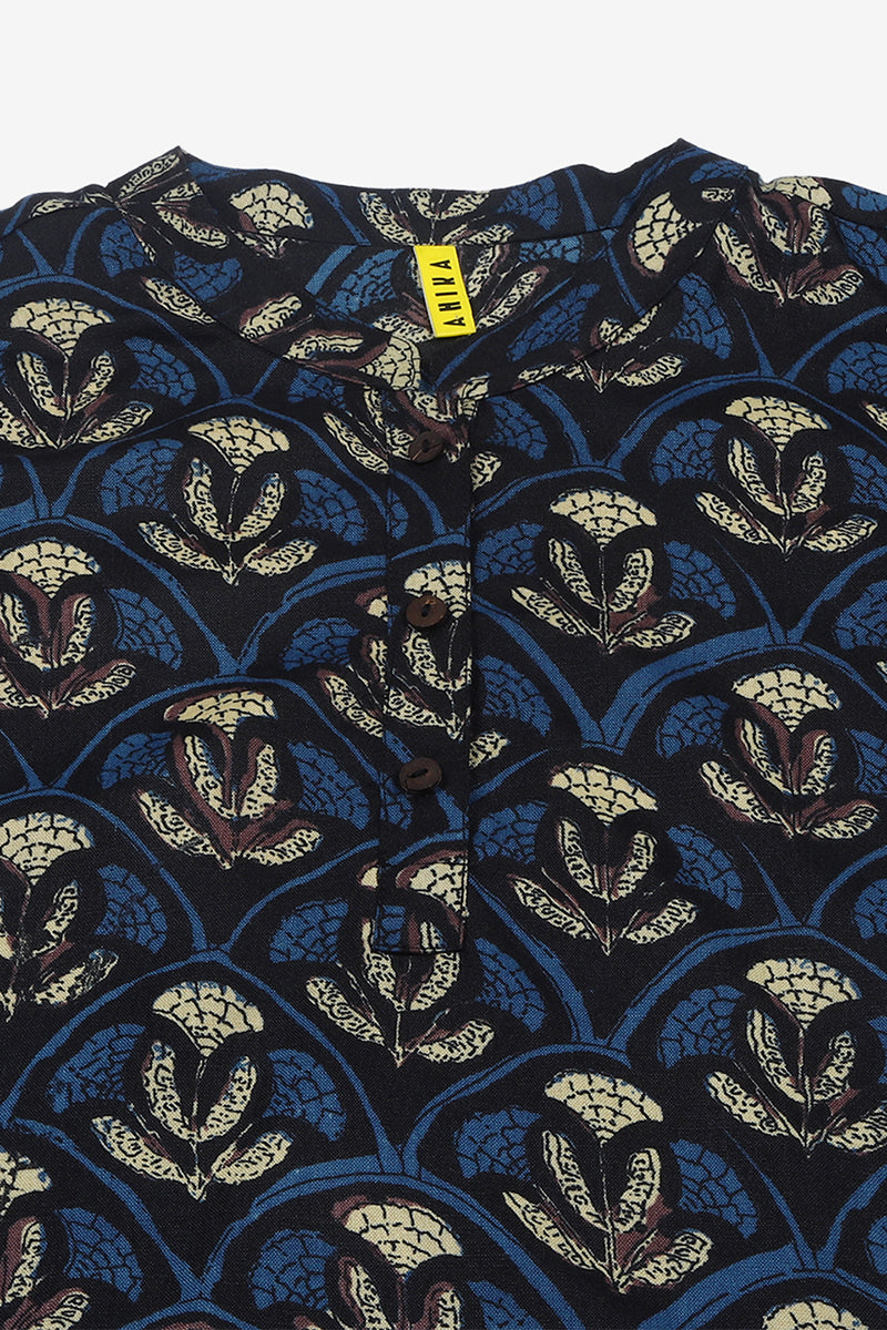 Ahika Black Cotton Blend Ethnic Motifs Printed Straight Tunic - Swadesiicart