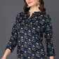 Ahika Black Cotton Blend Ethnic Motifs Printed Straight Tunic - Swadesiicart