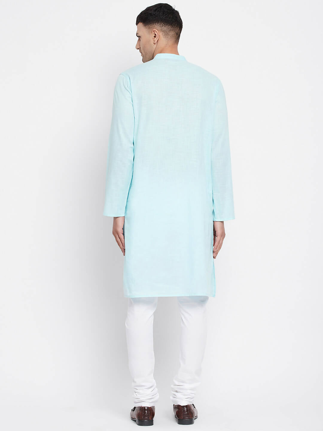 Even Apparels Pure Cotton Blue Color Men's Kurta With Band Collar | Swadesiicart