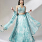 House of Panchhi Turquoise Blue Organza Floral Printed Lehenga choli & Dupatta | Swadesiicart