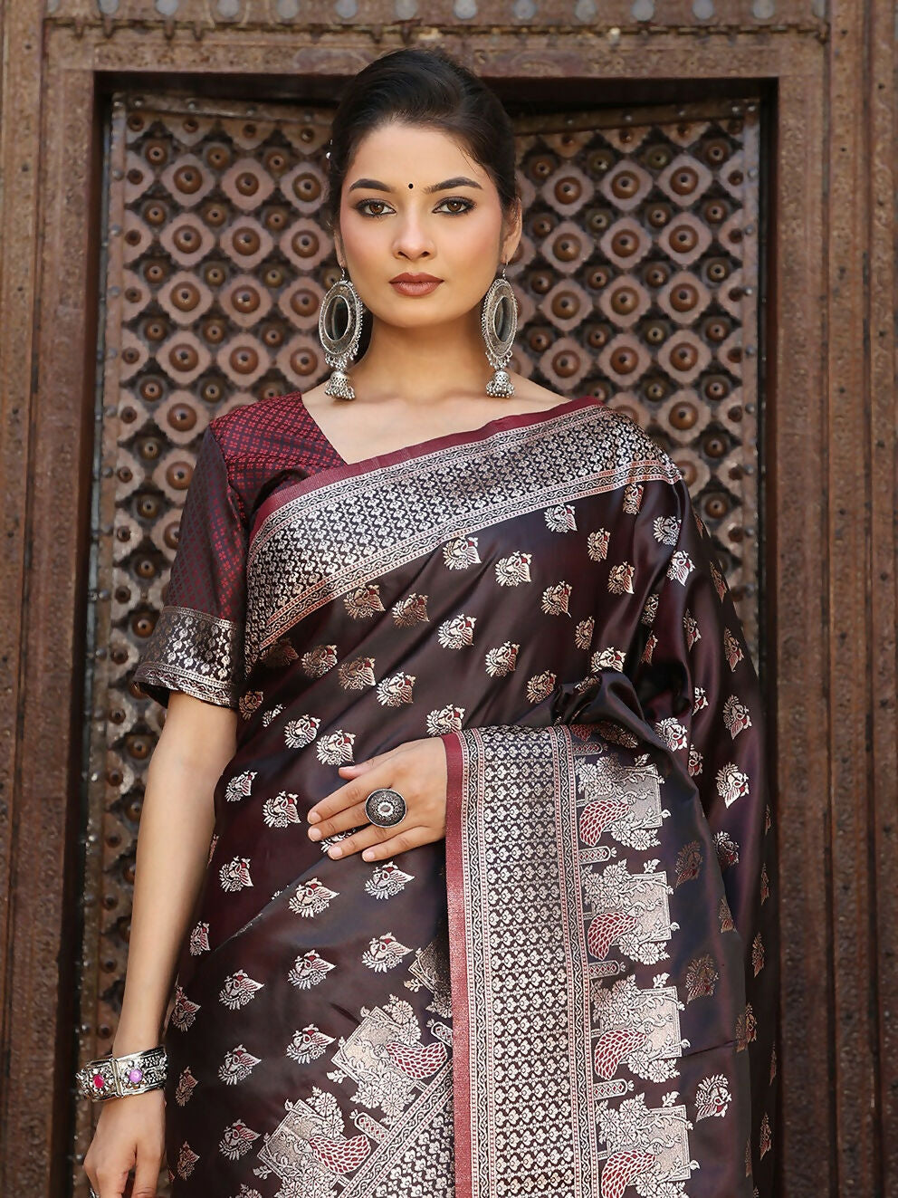 Shree Shyam Fashion Red Silk Saree