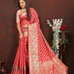 Lorenvalley Fashion Red Soft Silk Woven Design with Zari Weaving Leheriya Design Saree - Swadesiicart