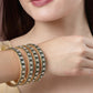NVR Women's Set Of 4 Gold-Polished Green Kundan-Studded Traditional Bangles - NR Retail-NVR