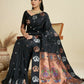 Vishnu Weaves Women's Black Banarasi Silk Zari Woven Saree with Blouse - Swadesiicart
