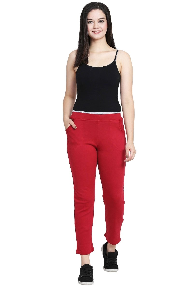 Asmaani Red color Hosiery Lower with Two Side Pockets. | Swadesiicart