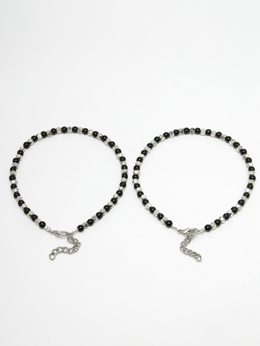 NVR Women's Evil Eye Black & Silver Anklets | Swadesiicart