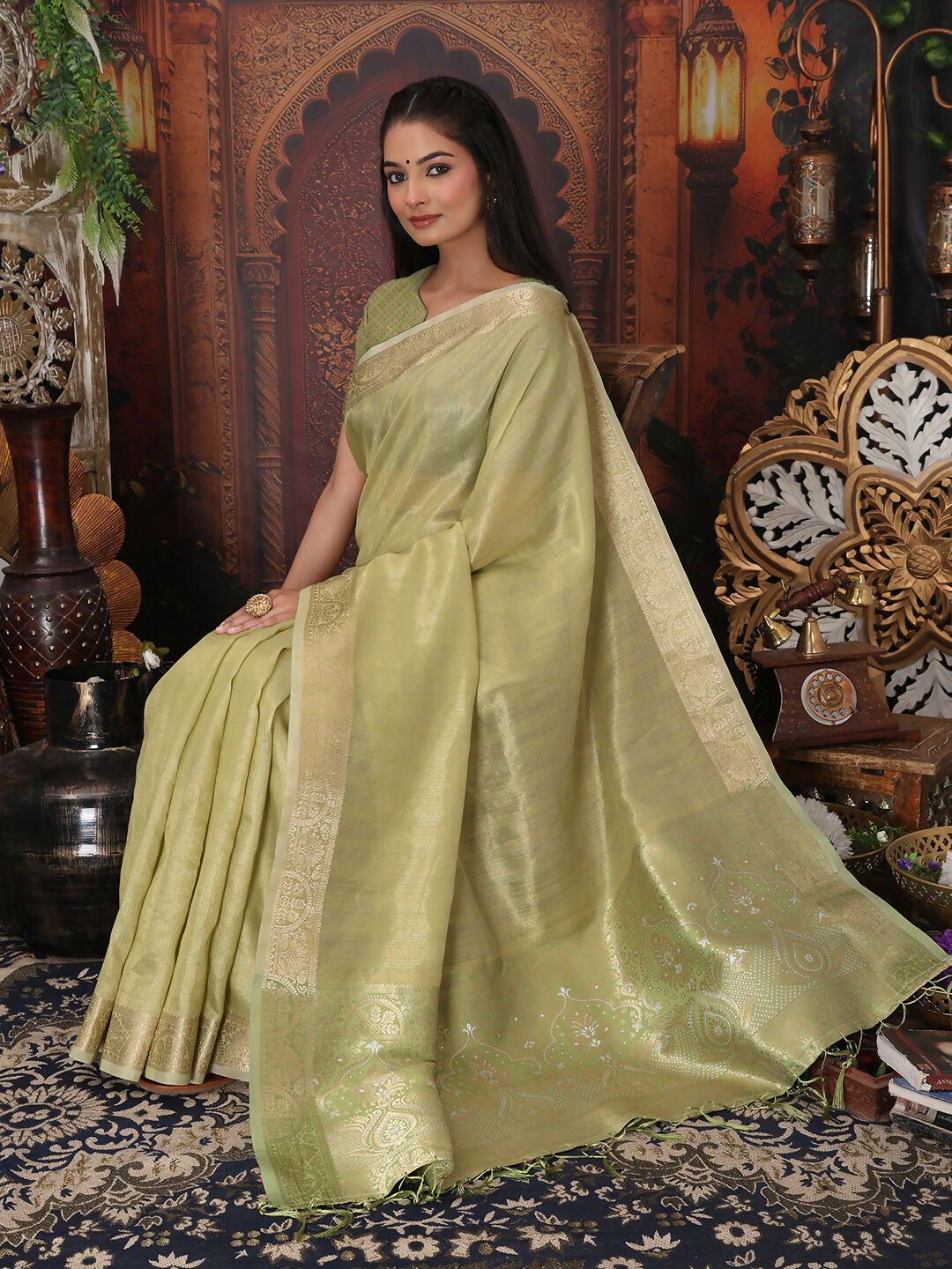 Shree Shyam Fashion Organza Mhendi Green Saree