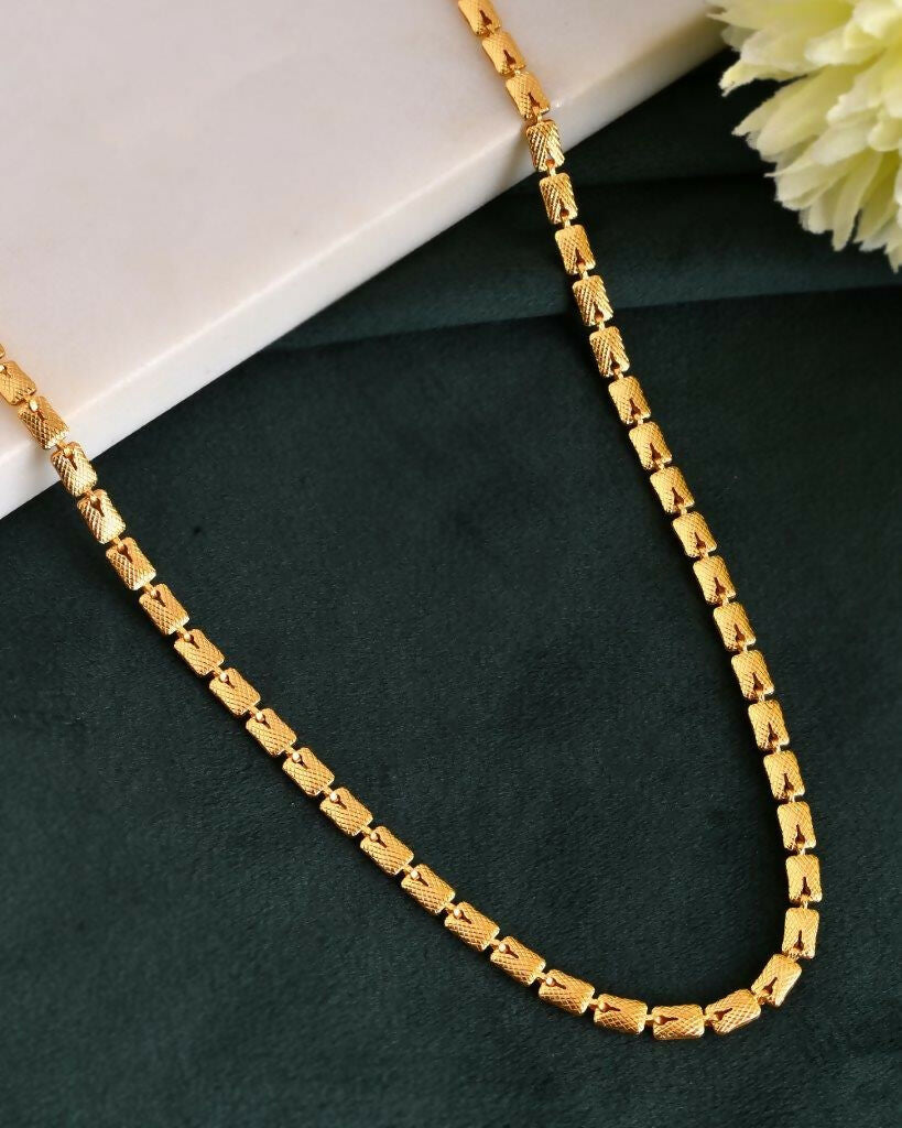 VOJ Gold-Polished Self Design Biscuit Chain For Men | Swadesiicart