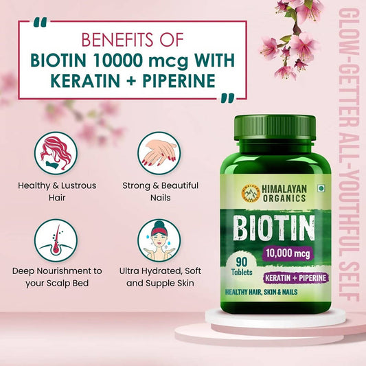 Himalayan Organics Biotin 10000 Mcg with Keratin + Piperine Tablets | Swadesiicart