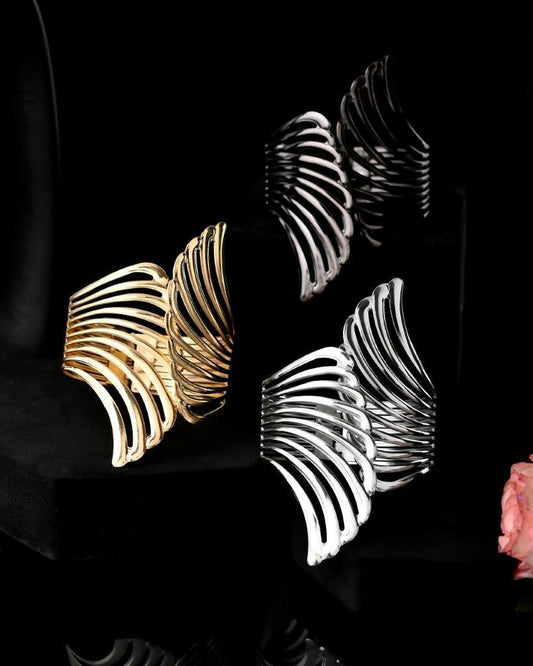 VOJ Pack of 3 Bracelet - Gold, Silver and Black Tonned Kada Bracelet. - VOJ (Valley Of Jewellery)