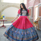 Jyoti Fashion Women's Rani Pink Patola with Foil Print Dola Silk Anarkali Dress | Swadesiicart