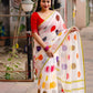 White Pure Linen Ethnic Motifs Saree with Unstitched Blouse - Hiral Fashion | Swadesiicart