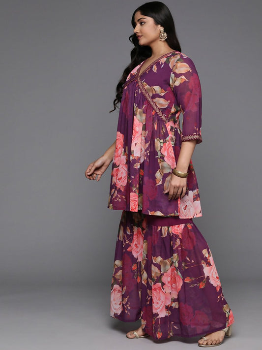 Ahalyaa Women's Traditional Wear Co-ords - Purple - Swadesiicart