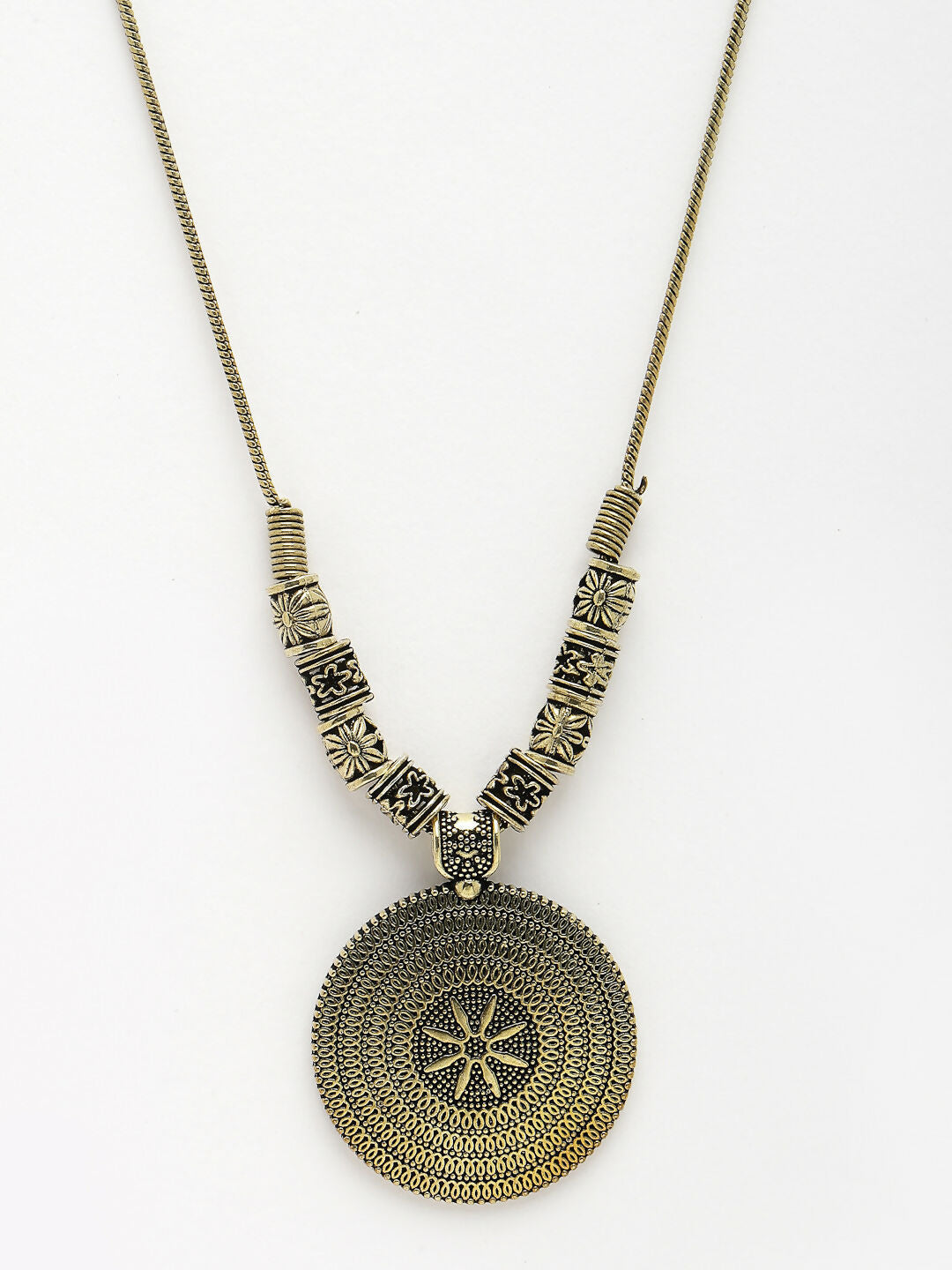 NVR Women's Gold-Polished Circular Shape Pendant with Chain | Swadesiicart