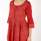 Aniyah Cotton Block Print Flared Kurta In Red (AN-151K) - Swadesiicart