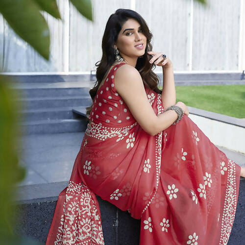 Women's Partywear Designer Peach Chinon Shiffon Fancy Saree - Dyuti | Swadesiicart