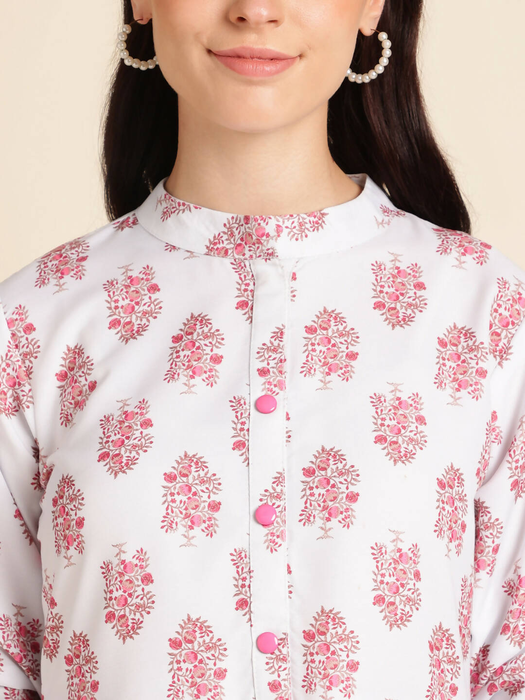 White Poly Rayon Digital Printed A-line Top - Tarini - Swadesiicart