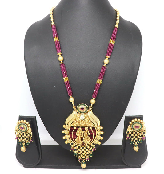 Joban Fashion Magneta With Rajwadi Polish Necklace Set | Swadesiicart