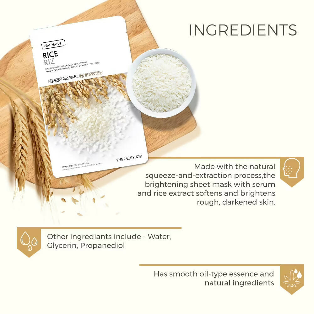 The Face Shop Real Nature Rice Face Mask - Korean Skincare - Swadesiicart
