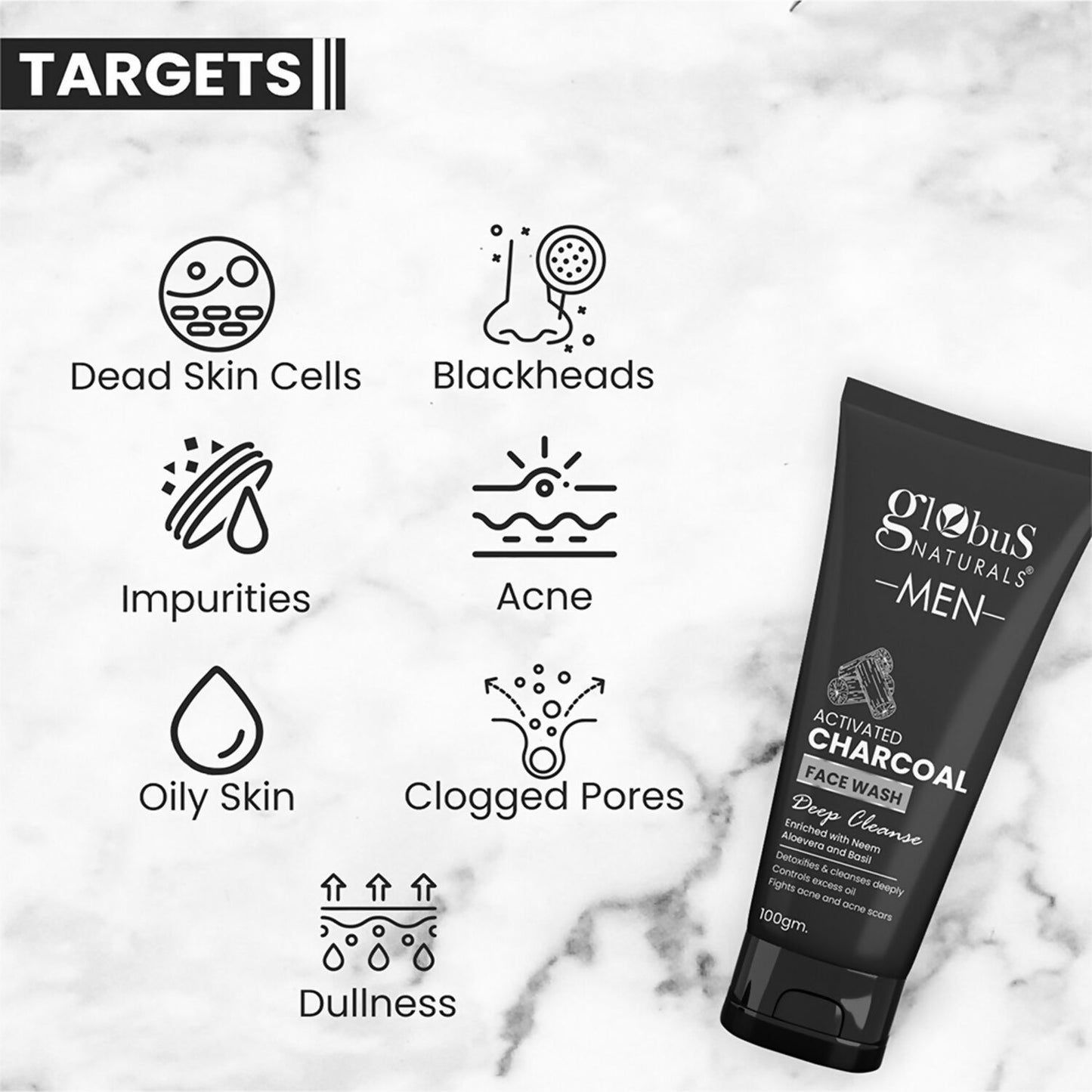 Globus Naturals Anti Pollution & Anti Acne Charcoal Face Wash For Men | Swadesiicart