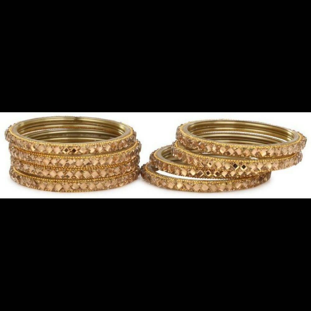 Afast Bridal Wedding & Party Fashionable Colorful Glass Bangle/Kada Set, Pack Of 8 - Golden - Afast Enterprises