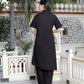 Miravan Women's Black Pure Cotton Floral Embroidered High Low Co-Ord Set - Swadesiicart