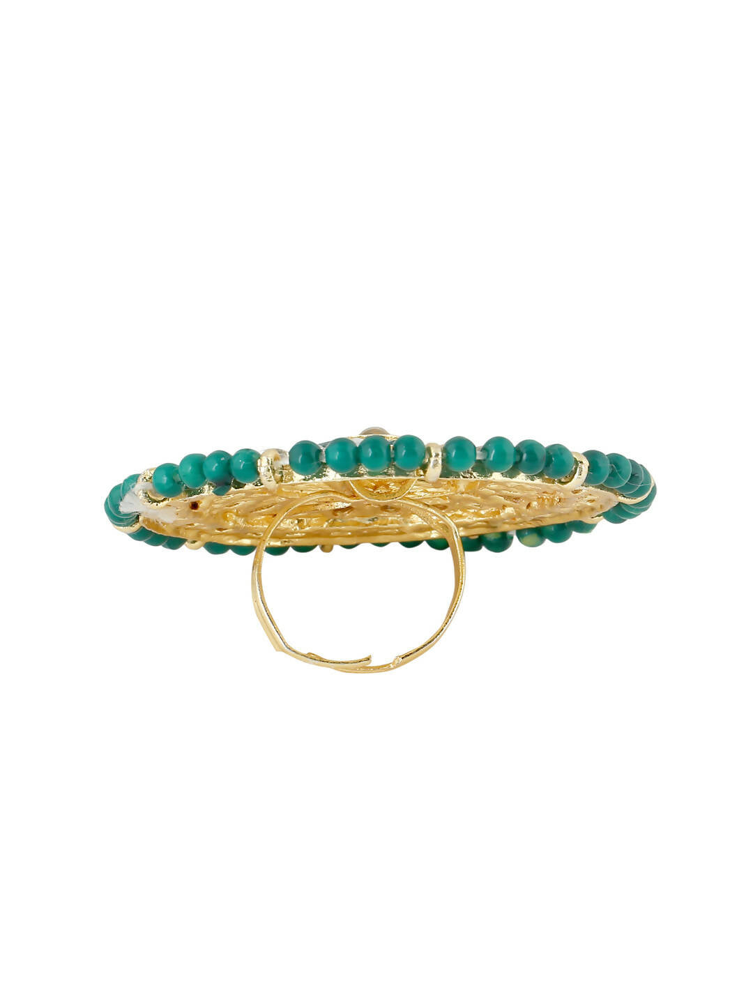NVR Women's Traditional Ethnic Kundan Meenakari Gold-Polished Ajustable Finger Ring | Swadesiicart