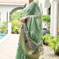 Vishnu Weaves Women's Sea-Green Muga Cotton Thread Weaving Saree with Blouse - Swadesiicart