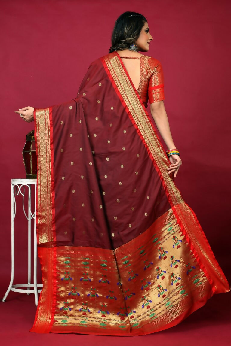 Jyoti Fashion Women's Maroon Paithani Silk Zari Woven Saree with Blouse | Swadesiicart