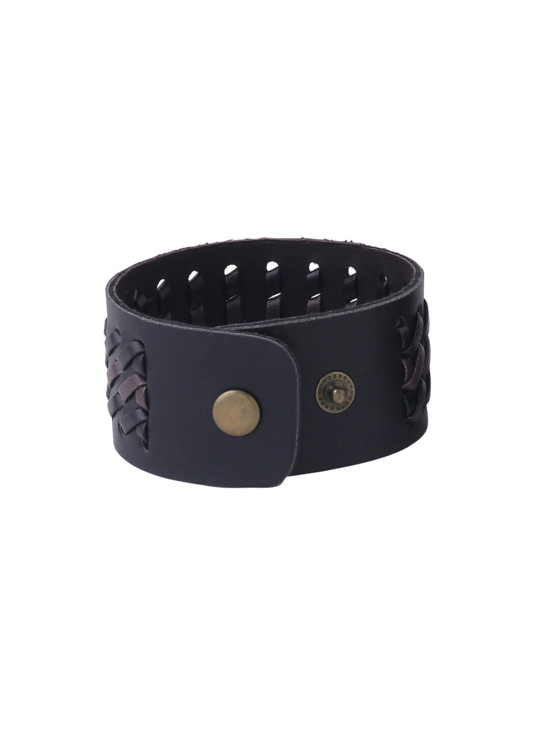 NVR Men's Set of 2 Black Leather Bracelet - Swadesiicart