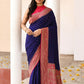 Joban Fashion Navy Blue Crepe Chiffon Pure Handloom Banarasi Silk Saree | Swadesiicart