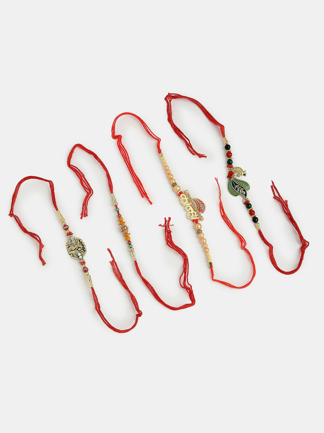 NVR Men Set of 4 Multicolor Radha Krishna & Peacock Design Rakhi With Roli Chawal | Swadesiicart