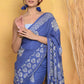 Very Much Indian Pure Cotton Handblock Printed Saree - Blue | Swadesiicart