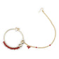 Gold-Polished White Red Kundan-Studded Pearl Beaded Nosepin - Ruby Raang | Swadesiicart
