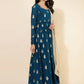 Janasya Women's Teal Blue Georgette Foil Printed Festive Flared Kurta Set | Swadesiicart
