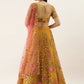 House of Panchhi Mustard Net Semi stitched Coding, Sequins & Saroski Stone Work Lehenga Choli | Swadesiicart