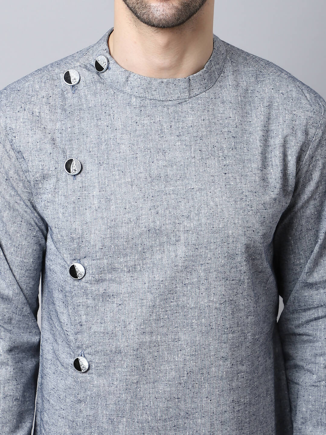Even Apparels Grey Pure Cotton Sherwani Men's Kurta With Asymetrical Cut | Swadesiicart