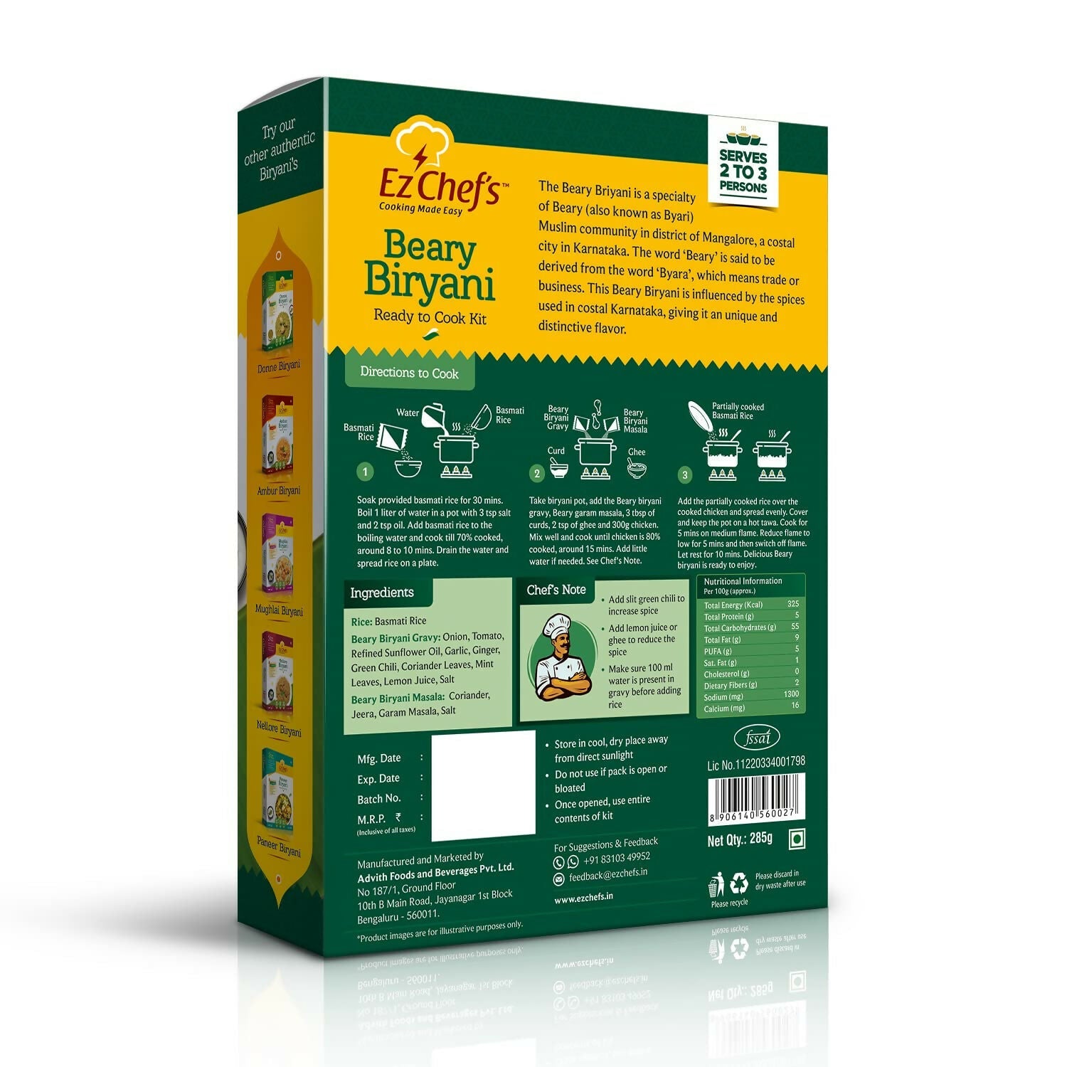 Ez Chef's Beary Biryani Kit - Mangalore's Famous Biryani - Swadesiicart