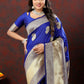 Lorenvalley Fashion Blue Soft Silk Woven Design Gold Zari Weaving Saree - Swadesiicart