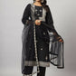 Juniper Women's Black Chinnon Solid Embroidered Kurta Set | Swadesiicart