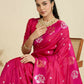Vishnu Weaves Women's Magenta Banarasi Silk Zari Woven Saree with Blouse - Swadesiicart