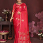 Joban Fashion Reddish-Pink Floral Motifs Banarasi Silk Sarees | Swadesiicart