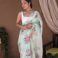 Vamsee Khadi Khatali Green Khadi Organza Saree - Swadesiicart