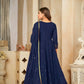 Jyoti Fashion Women's Blue Georgette Embroidered Anarkali Kurta Pant Set With Dupatta | Swadesiicart